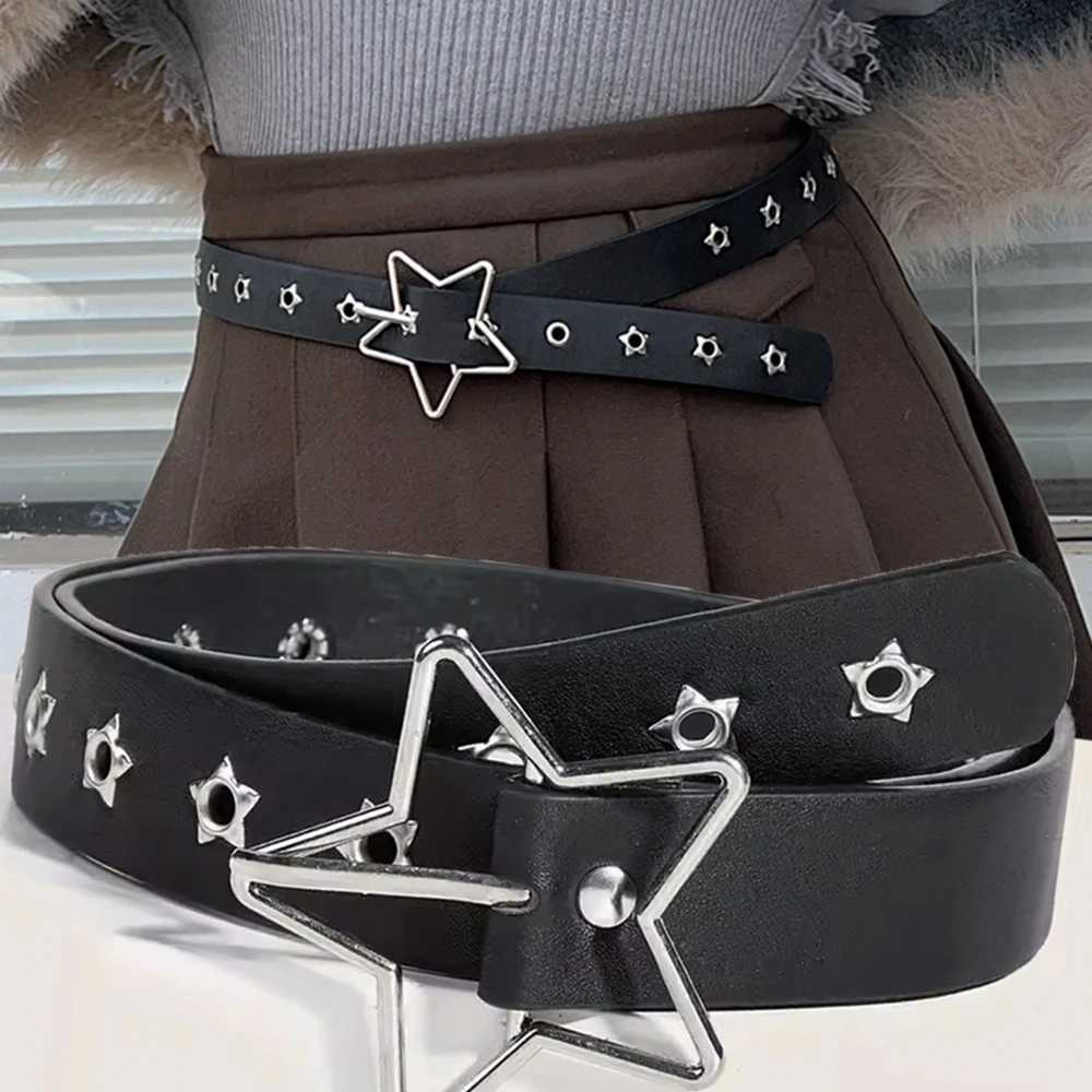 Star Eye Rivet Belt Goth Style Double Pin Buckle Man/woman Fashion Casual Punk Style Pu Leather Waistband for Jeans Y2K Belt W241228