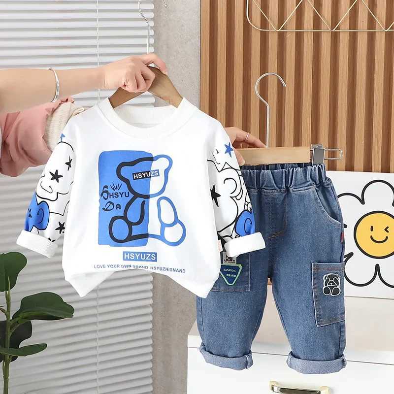 2024 New Spring Baby Boy Clothes 1 to 5 Years Causal Cartoon O-neck Pullover Long Sleeev T-shirts and Pants Kids Boys Outfit Set X241228