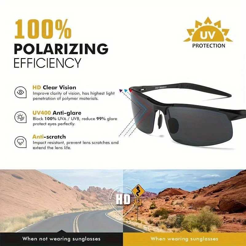CLLOIO brand mens polarized sunglasses aluminum frame UV400 anti glare sunglasses mens driving glasses Riml Oculos De Sol W241228
