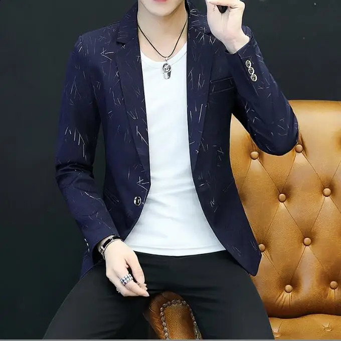 Autumn mens fashion printed mens casual business jacket mens slim fit suit jacket white mens thin jacket 241227