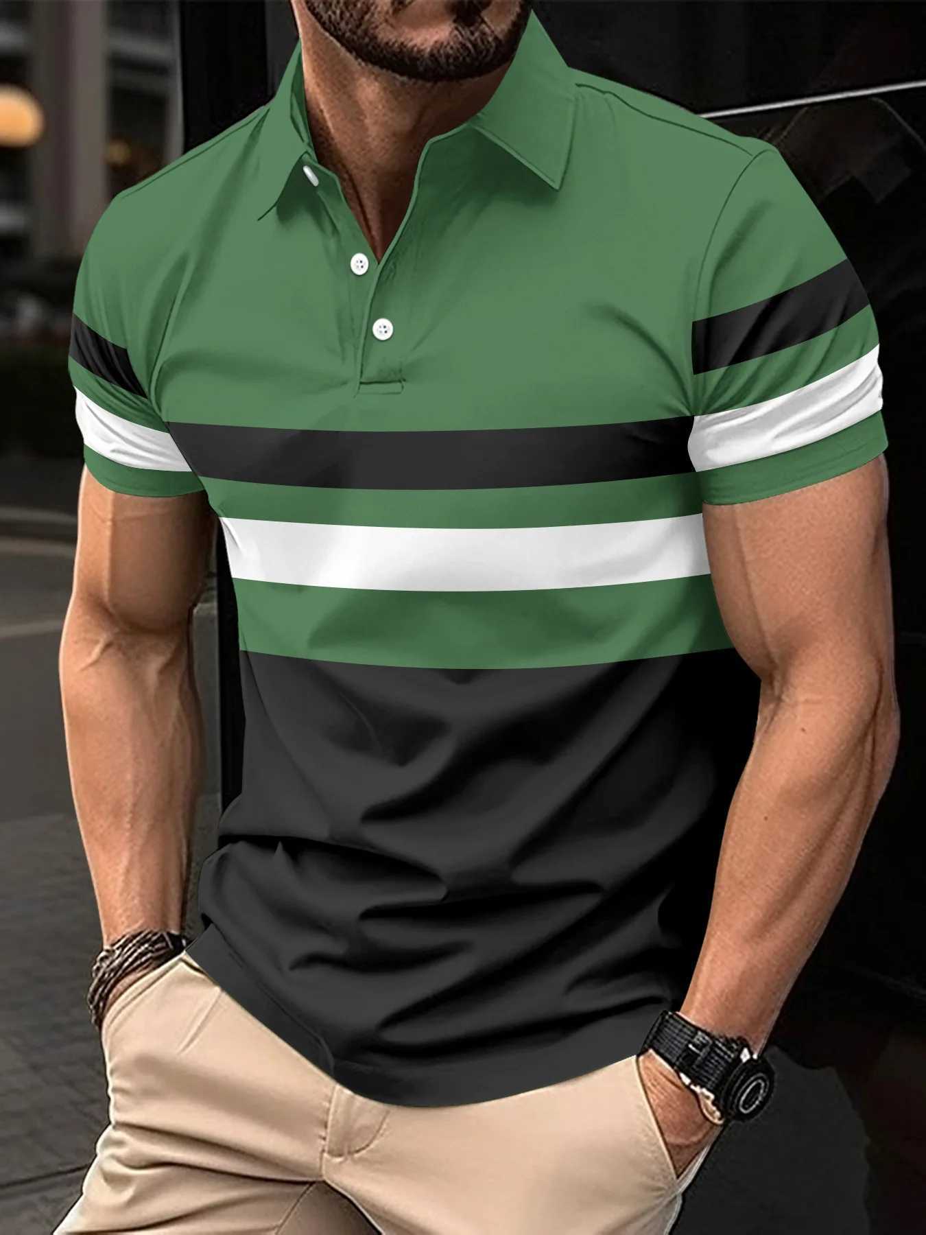 Europe and the United States 2025 Summer New Short sleeved shirt Shirt Striped Mens Sports and Fitness shirt Shirt Top X241228