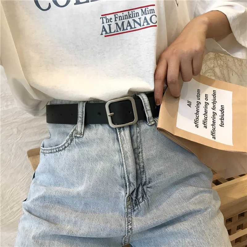 Fashionable mens denim black belt genuine leather strap 3.0cm antique silver buckle high-quality mens black denim strap W250326