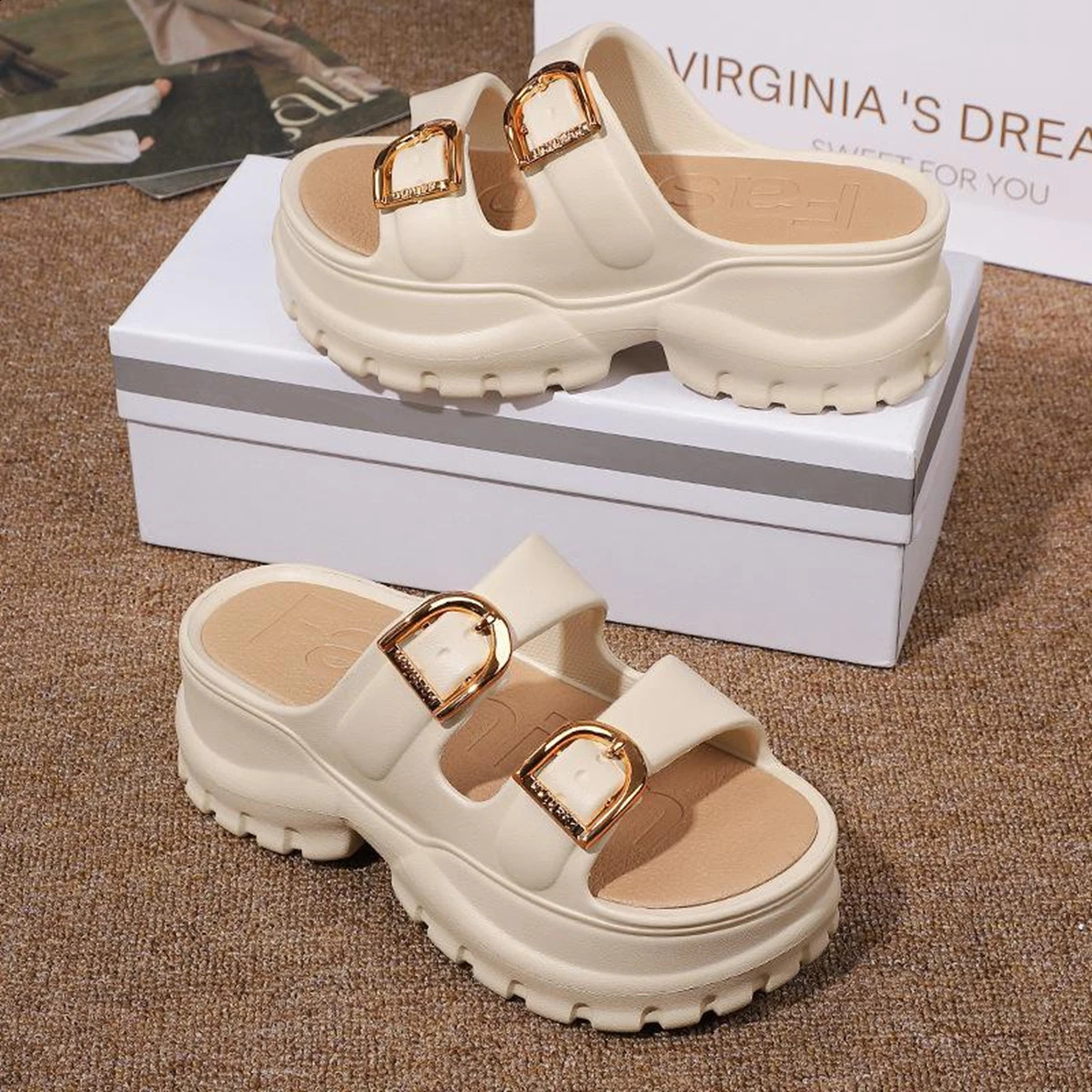 Soft High Heel Slipper Shoes for Women Lady Button Slides Comfortable Summer Sandal Shoes for Women 241228