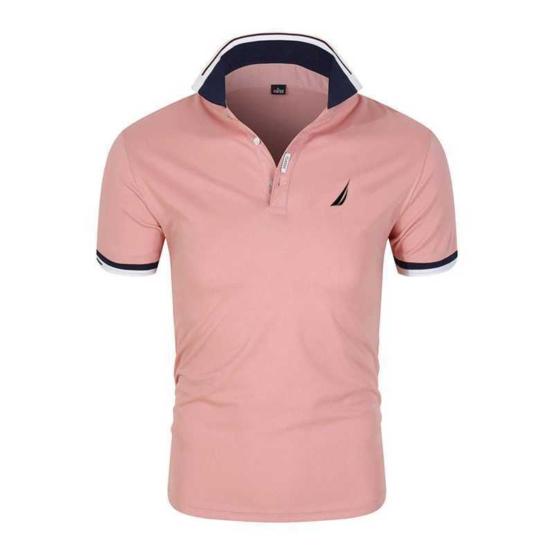 Summer mens short sleeved collar T-shirt new solid color casual shirt shirt fashionable breathable loose basic patchwork top X241228