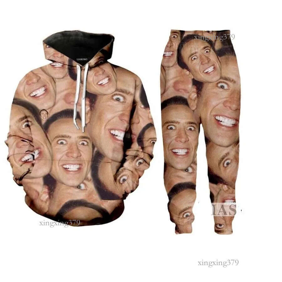 New Fashion Men/Womens Famous Actor Nicolas Cage Funny 3D Print Hoodie+Pants