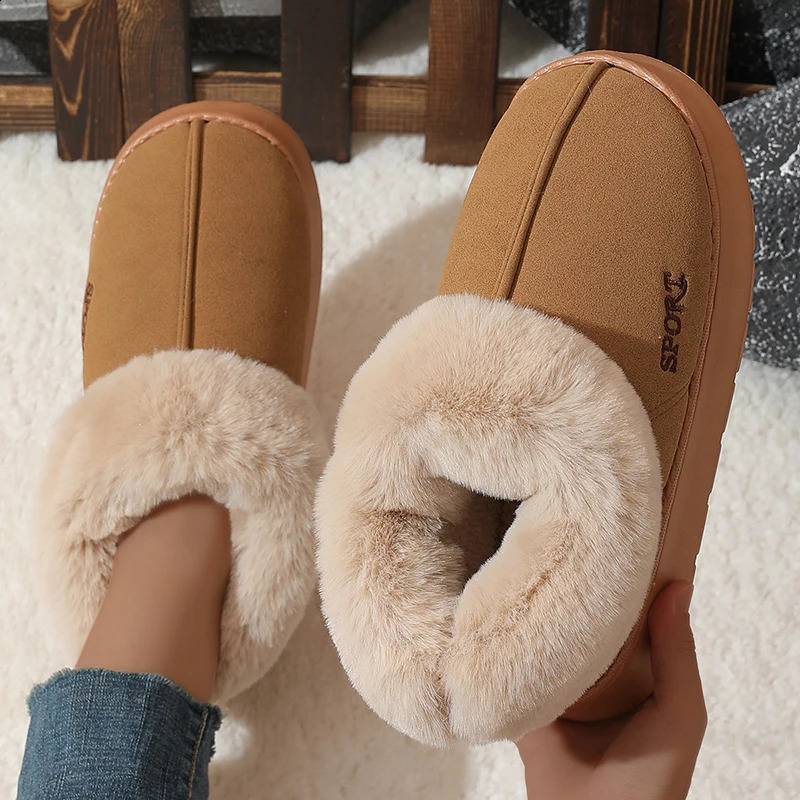 Pink Faux Fur Winter Boots Women Suede Short Plush Snow Woman Non Slip Thick Bottom Cotton Padded Shoes 45 241223