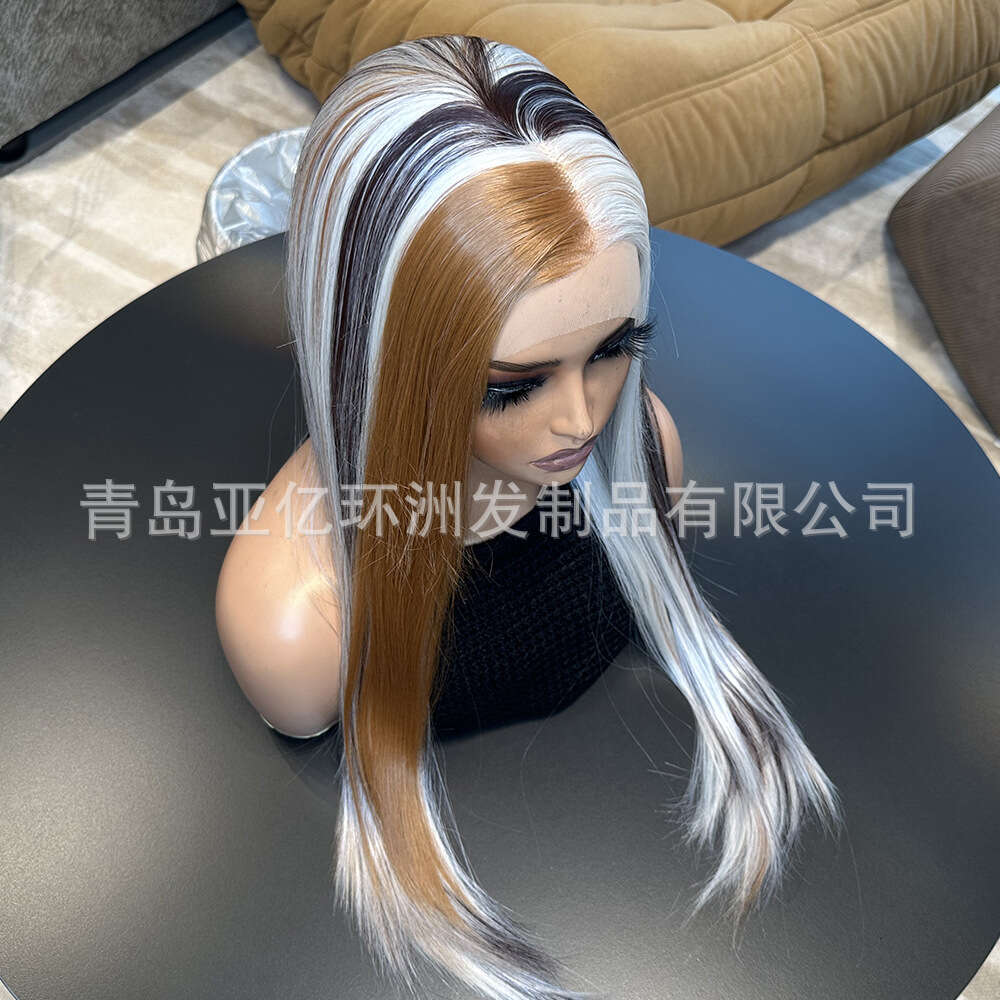 Fashionable Mixed Color Hanging Ear Women's Long Straight Hair 13 * 4 Japanese Matte Synthetic Front Lace Wig Headband Kq1 Kq1