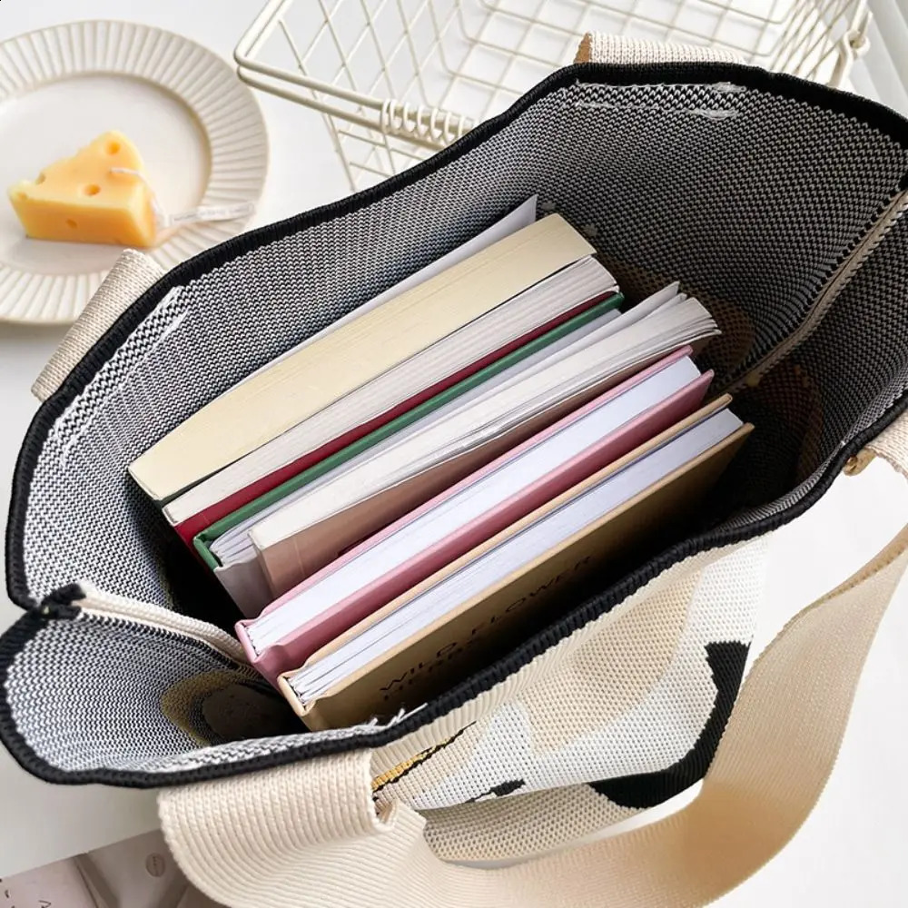 Knitted Wrist Bag Women Casual Shoulder Tote Large Capacity Handbags Woven Handle 241225