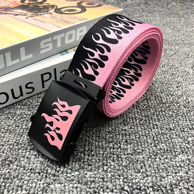Fashion Flame Belts Unisex Hiphop Style 125cm Colorful Canvas Webbing Casual Apparel Accessories 241225