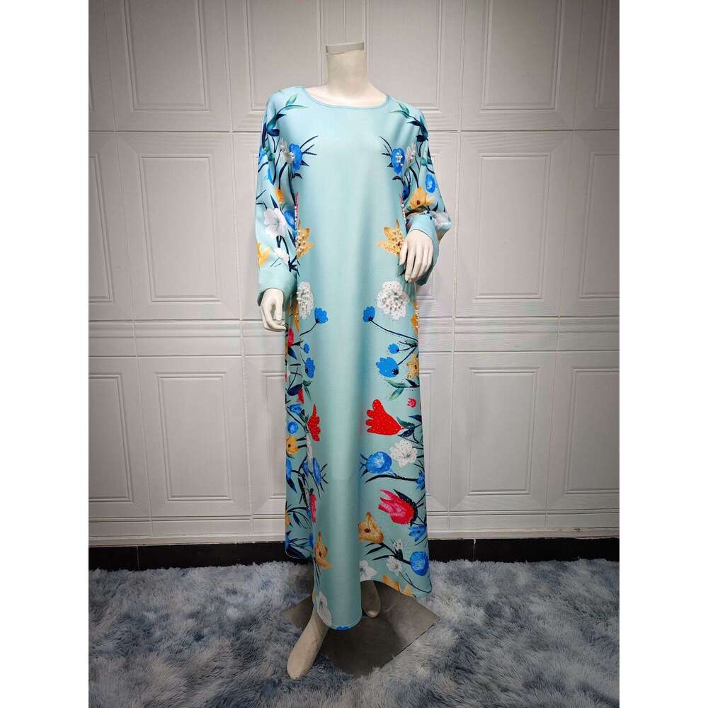 Arab Dubai Fashion Printed Hot Dia Robe Muslim Home Reception Dress