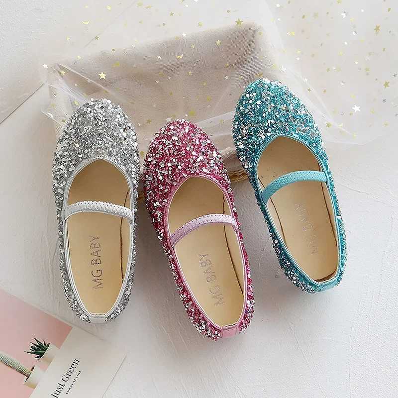 Spring New Girls Princess Shoes 2024 Sequin Children Performance Shoes Shallow Breathable Kids Ballet Flats Fashion Girls Shoes W241228