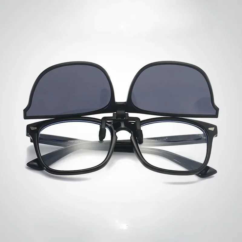 Fashion Polarized Flip-up Sunglasses Retro Big Size Square Clip-on Sunglasses Vintage Clip Glasses Night Vision Driving GogglesXJ241228