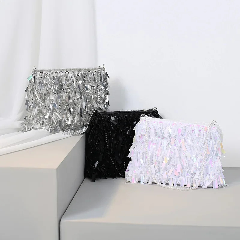 Clutch for Woman Elegant Tassel Sequined Hand Beading Korea Style Ladies Handbags Party Evening Bags Zipper Soft Wallets 241227