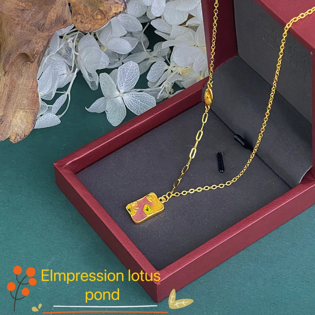 Enamel Monet garden pendant necklace bracelet earrings women light Chinese fashion jewelry three-piece set 241226