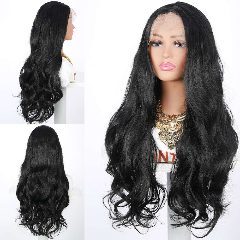 Wig Women's Hand Woven Lace Synthetic Headband 13 * 4 Black Medium Split Long Curly Hair With Big Waves Kq2 Kq2