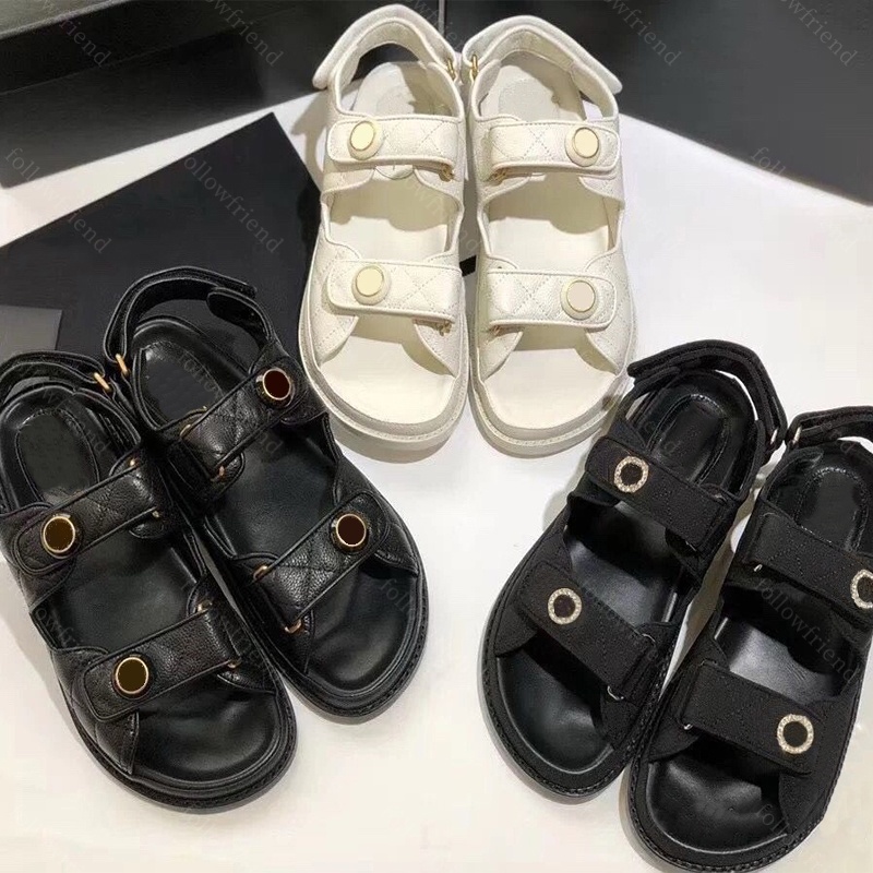 Designer Women Sandals Calfskin Dad Sandals Women sandalen Quilted Sandlens Shoes Platform Flats sandale Low Heel Wedge Diamond Buckle Sandal Slip On Ankle Strap