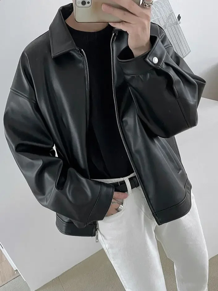 Men and Women retro Pu jackets fashionable streetwear 2023 oversized American trend casual loose leather clothing 241220