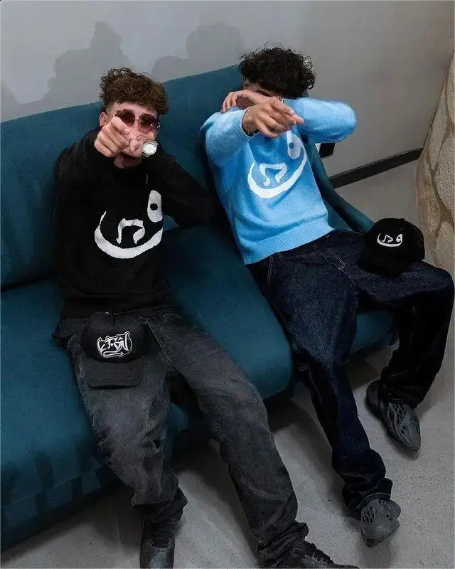 Mens Vintage Knitwear Y2K Creative Sweaters Winter Harajuku Oversized Pullover Sweater Unisex Aesthetic Clothes Teens Women Top 241224