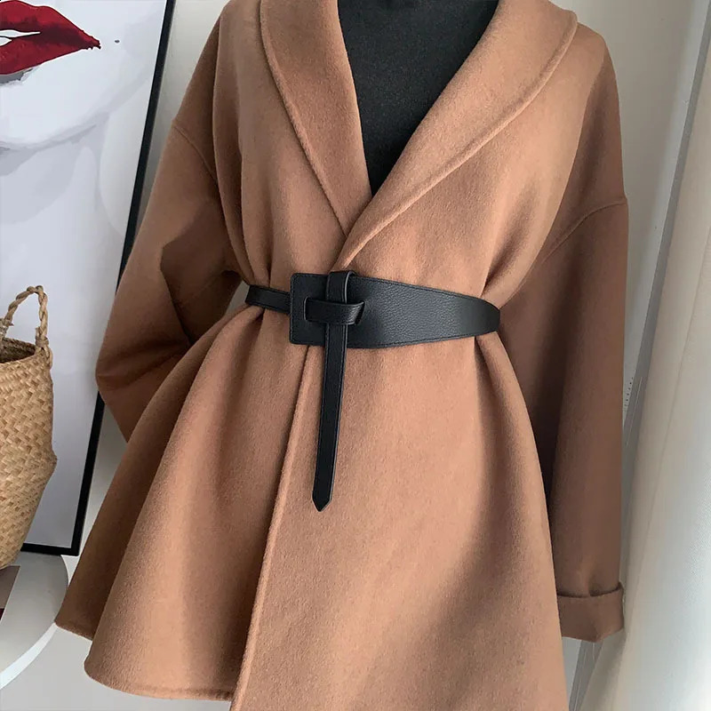 118CM Female Fashion Width Leather Belt for Women Tie Thin Red Black Belts Skirt Clothing Waistband Accessories 241225