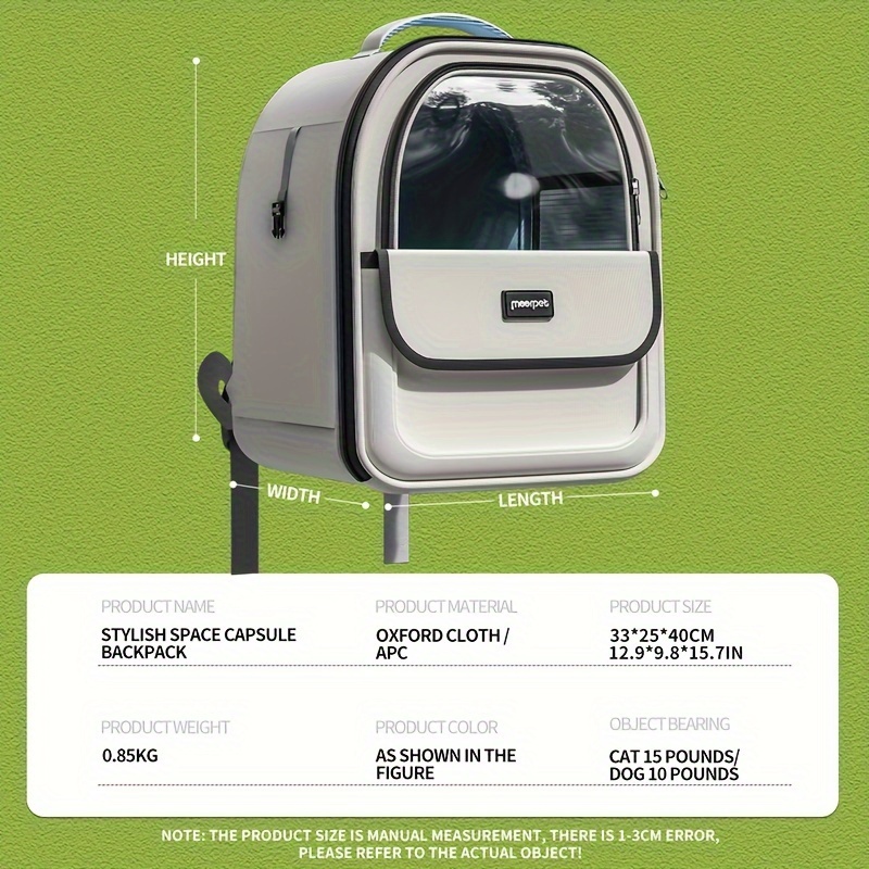 Pet Carrier Backpack, Going Out Large Transparent Space Capsule Breathable Portable Bag Backpack Cat Dog Supplies