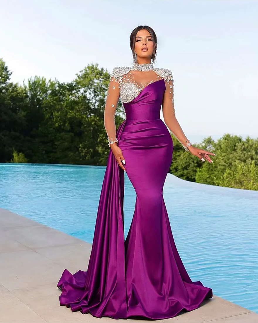 Women Evening Dress Formal Ocn Dresses Draped Train Elegant Graduation Party Prom Gowns Vestidos De Gala Es Es