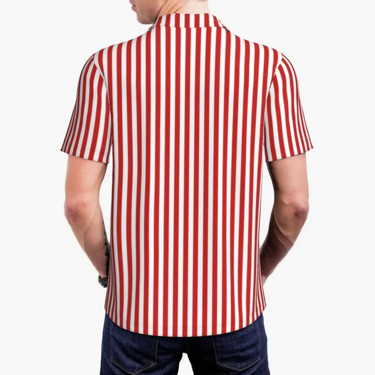 Vertical red striped shirt shirt mens white line printed casual beach shirt collar T-shirt short sleeved graphic oversized clothing X241228