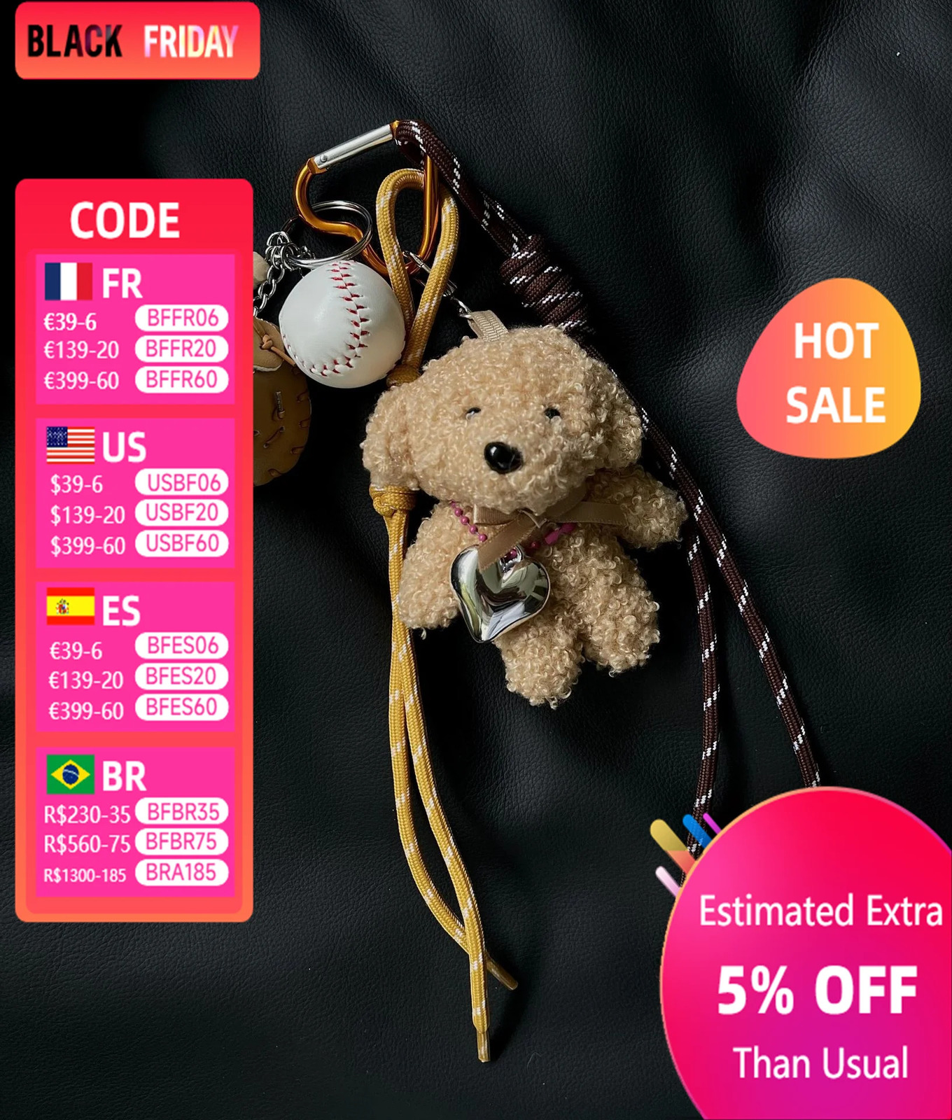 Original ed Key Chain with baseball Plush dog Decor Sporty Style Bag Pendant Casual Cool Trendy Fashion Accessories 241227