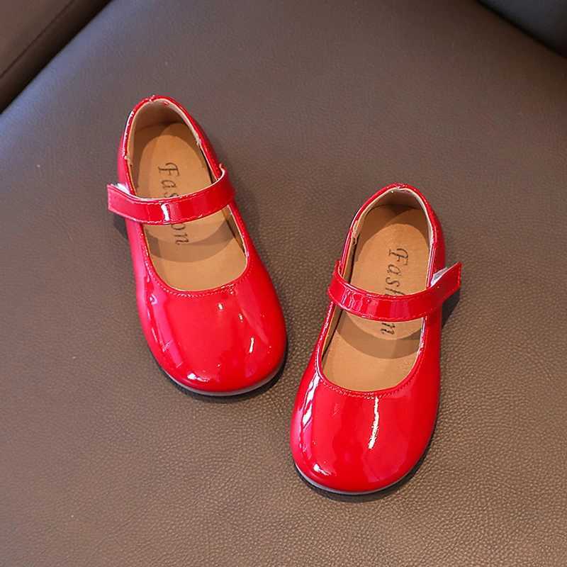 Ordinary patent leather ballet apartment baby girl solid color round toe Mary simple shoes children soft sole casual dress Zapatos red and white W2412