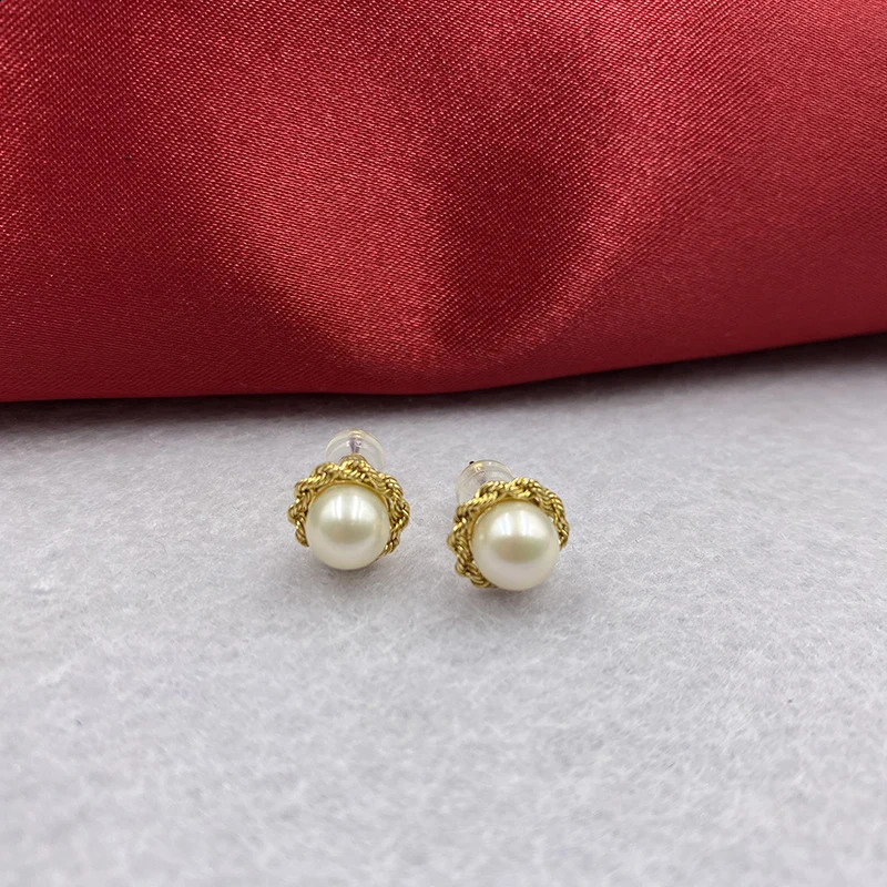 Sinya G18k AU750 Gold Stud Earrings for Women Girls Mother with Natural Pearls Diameter 6-7mm Twist High Quality 241226