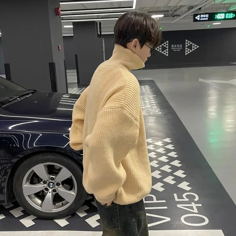 American autumn and winter men and women trendy personality lazy style zipper lapel couple loose knit pullover sweater harajuku 241227