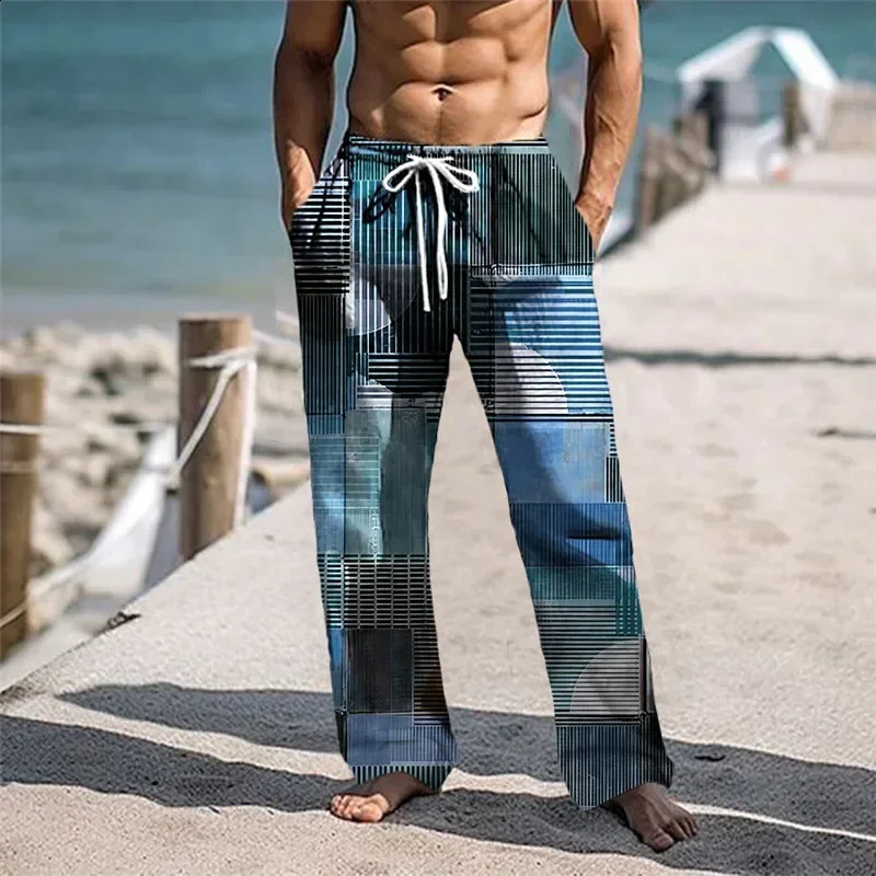 Retro plain mens casual wide leg pants fashionable wide leg pants Hawaiian loose beach pants 241227