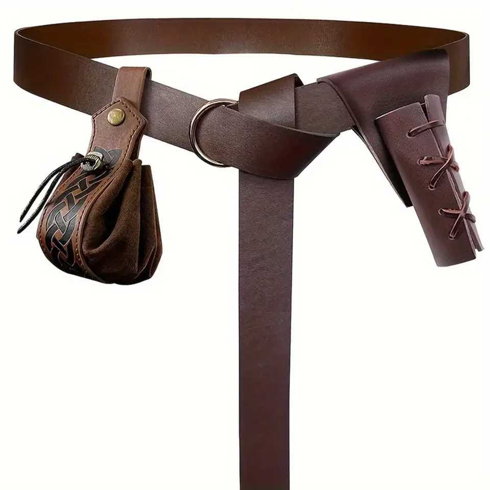 UYEE Medieval Belt Vegvisir Knight Waistband PU Leather Belt Retro Renaissance Knight Belt Leather Waistband for Men W241228