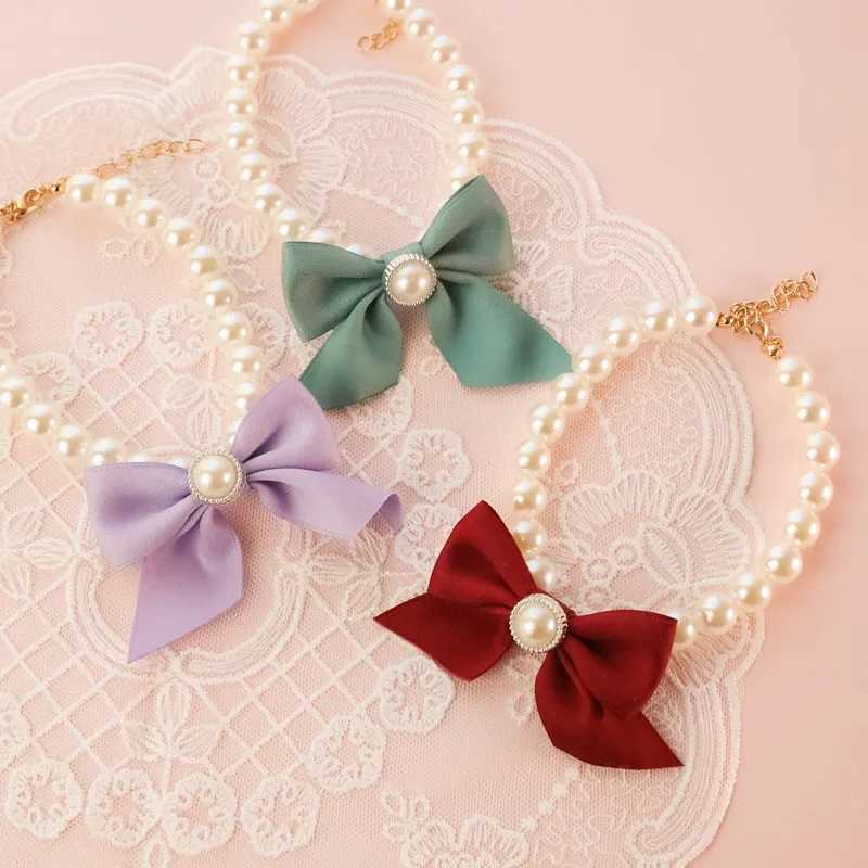 1 new pet collar pearl bow necklace cat jewelry cute collar puppy accessories dog chain Chihuahua wedding jewelry M241228