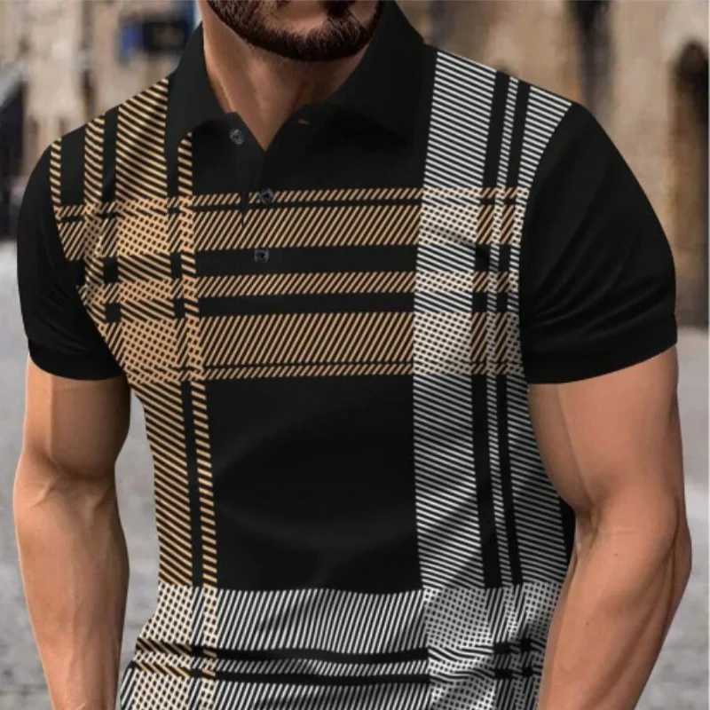 Summer new mens casual short sleeved shirt shirt with a collar fashionable printed stripes comfortable high-end sports shirt shirt X241228