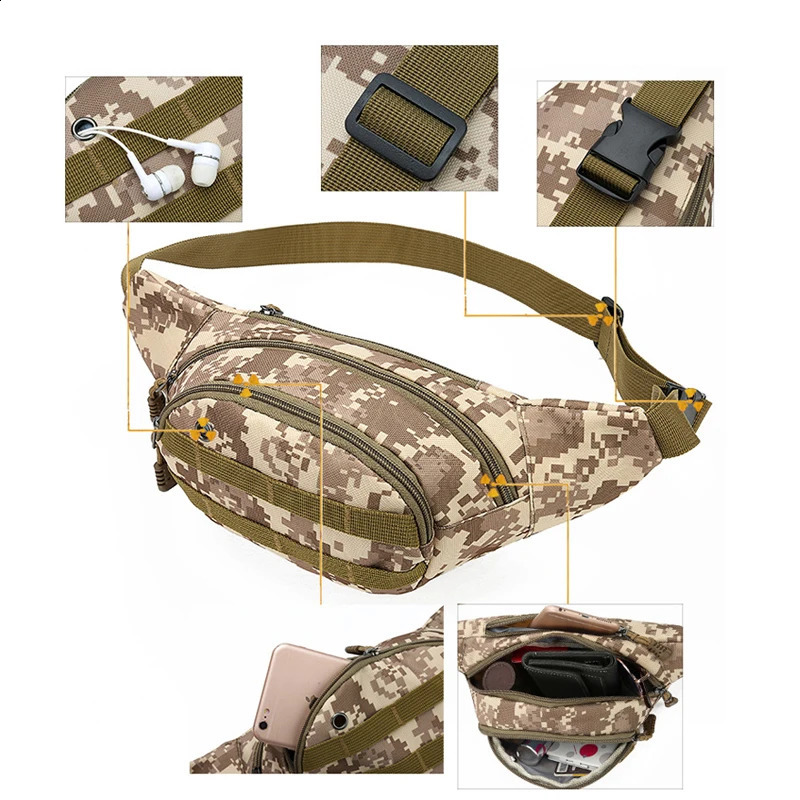 Utility Tactical Waist Pack Outdoor Bag Pouch Military Camping Hiking Waist Belt Bags Camouflage Fanny Pack Chest UBS Bag Bumbag 241228