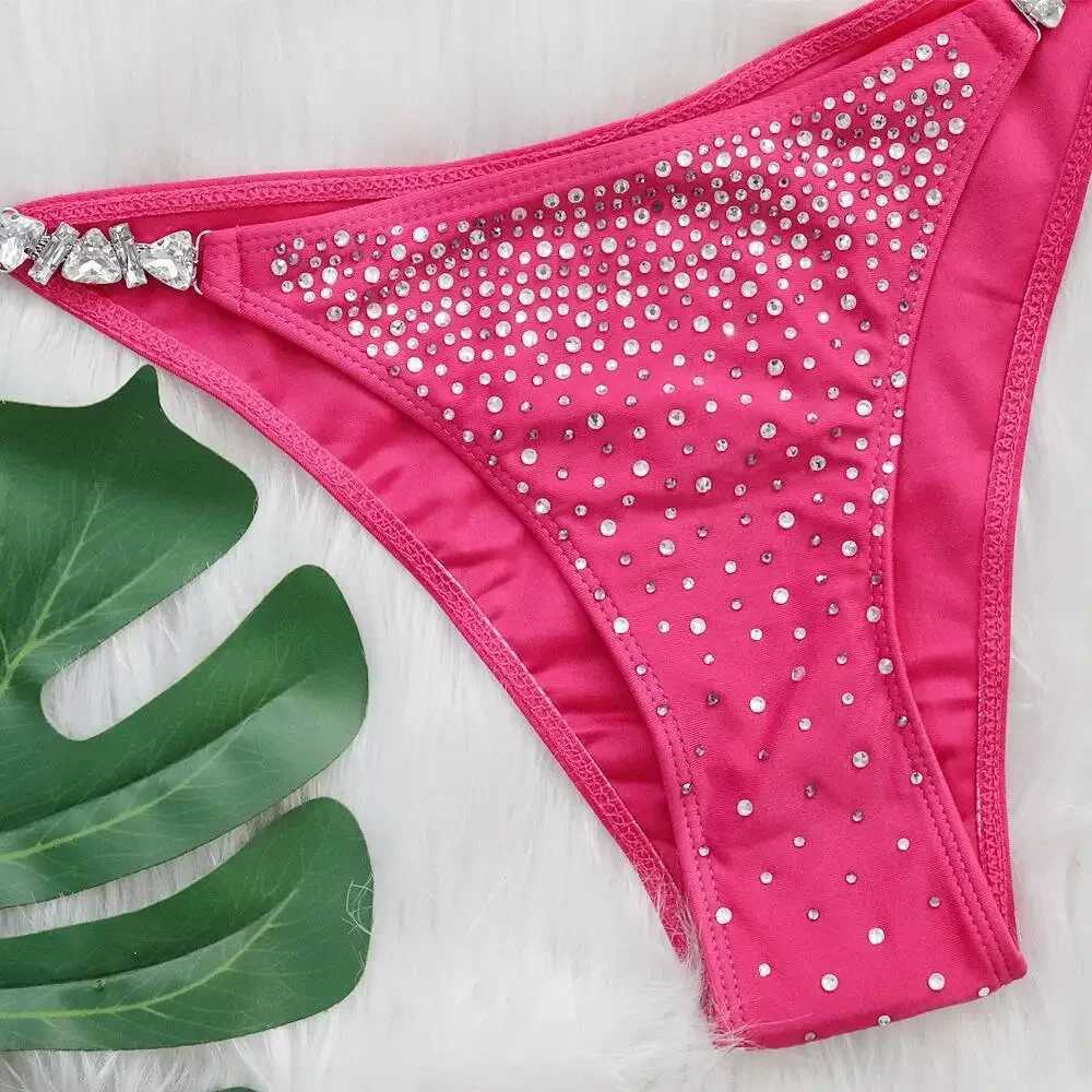 Women's Swimwear Push Up Bikini Female Bandeau Swimsuit 2022 Luxury Rhinestone Bikini Women Diamonds Pink Swimwear Brazilian Bathing Suit J241227