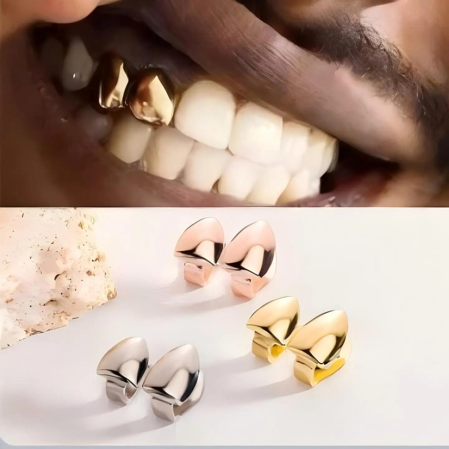 All Hollow Unique Style Bling Iced Out Teeth Hip Hop Top Bottom Grills Dental Mouth Punk Teeth Caps Cosplay Party TG136 241226