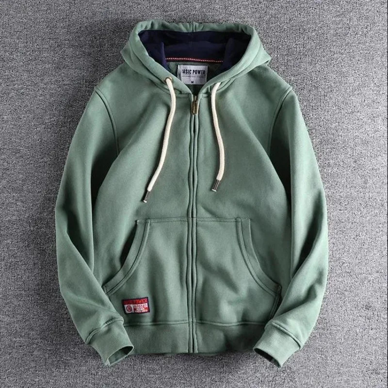 Man Hoodies Pocket Full Zip Up Sweatshirts for Men Solid Loose Harajuku Fashion Overfit Tops Winter Y2k Clothes S 241223