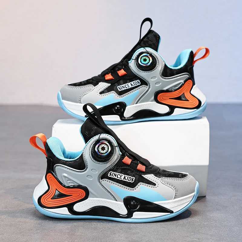 Children Basketball Shoes Swivel Button Boys Fashion Sneakers Girls School Sport Shoes Kids Casual Trainers Outdoor Shoes W241228