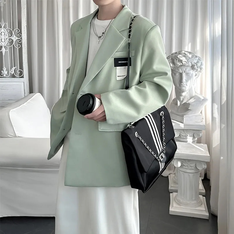 mens casual jacket solid label patch oversized streetwear Korean oversized suit mens jacket 241227