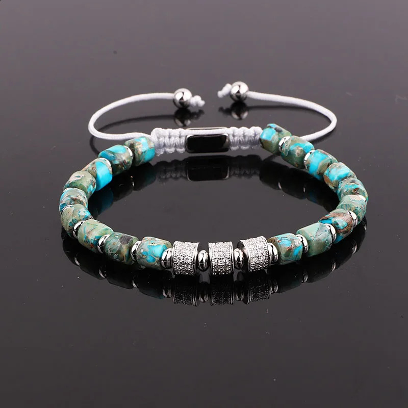 Fashion Jewelry Natural Stone Blue Imperial Jasper CZ Pave Charm Macrame Bracelet Women Men 241227