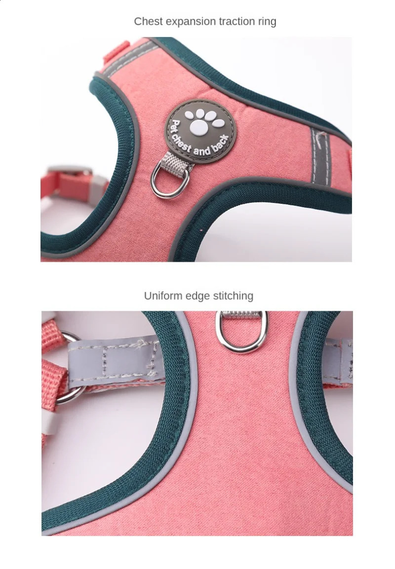 Reflective Adjustable Pet Dog Harness for Small Dogs Vest Chest Strap Leashes Set Safety Outdoors Walking Running Cat Lead 241227