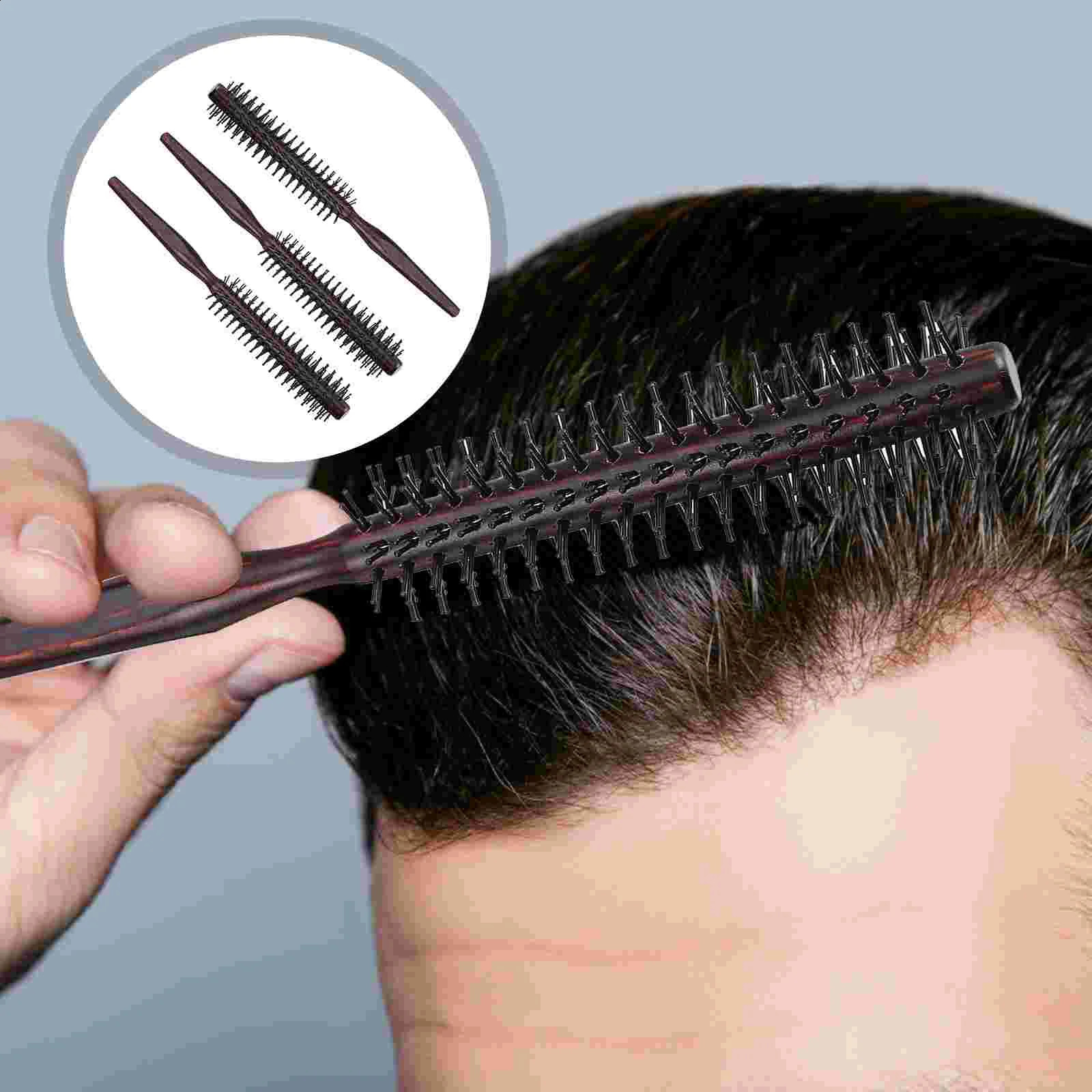 Wood Round Hair Brush Professional Hairstyling Comb 3pcs Hair Styling Comb Barber Curly Hair Brush Wood Handle Rolling Comb 250103