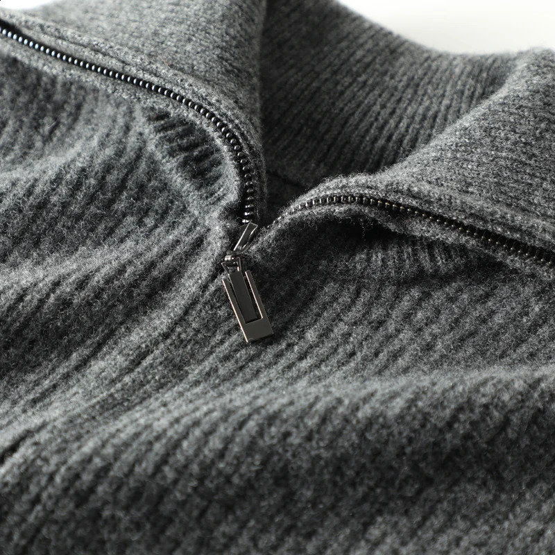 Women Cashmere Waistcoat Zippers Mock Neck Sweater Cardigan Autumn Winter 100% Merino Wool Knitted Striped Sleeveless Thick Vest 241228