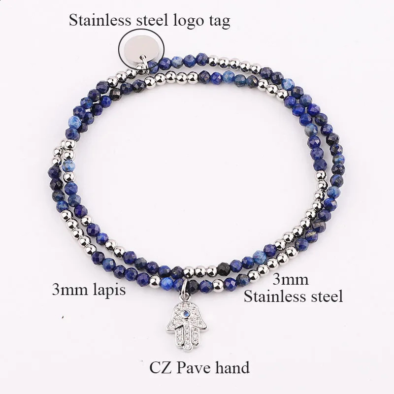 Cute Elegant Natural Stone Rose Quartz Blue Lapis CZ Pave HandCharm Elastic Beads Bracelet For Women Jewelry Gift 241227