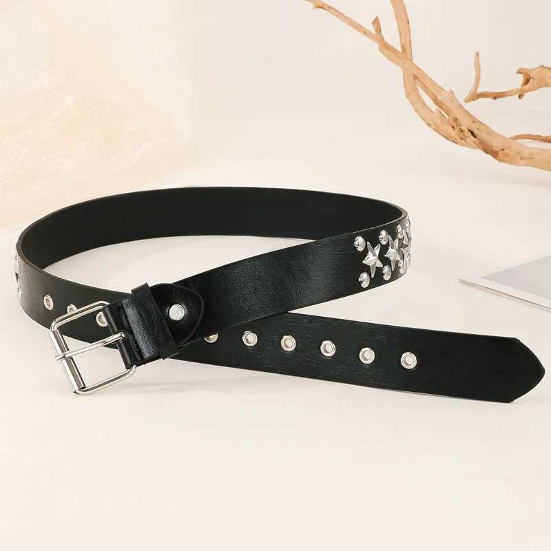 1 piece of womens black cool Grunge style stud punk star strap Y2k dark pentagonal leather strap used for jeans/skirt accessories W241228