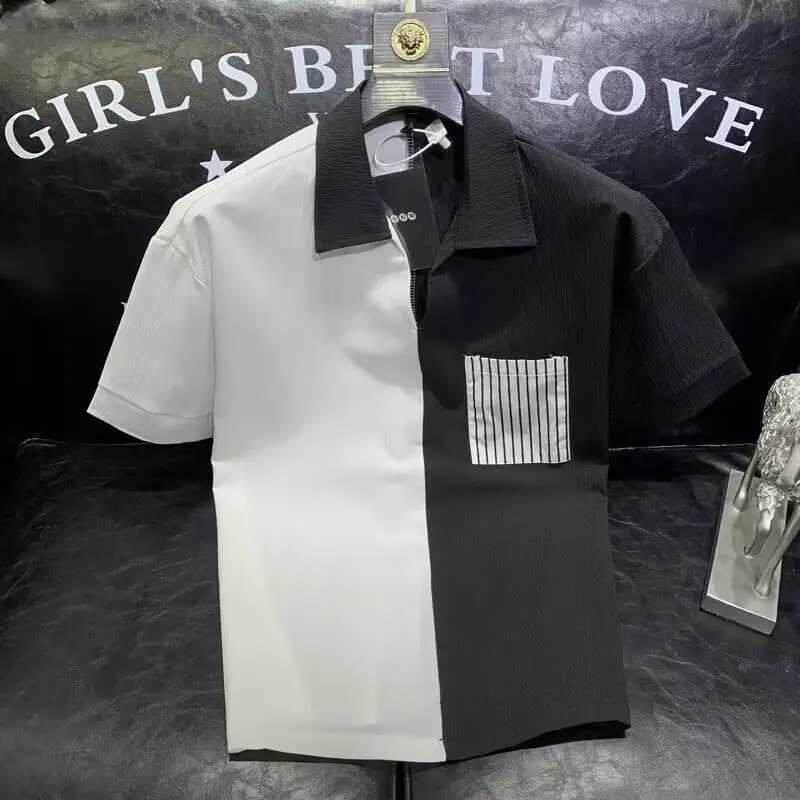 Mens 2024 Summer Pullover shirt Shirts Spliced Stripe Pocket Slim Comfortable Fashion Casual Versatile Short Sleeve T-shirt Top X241228