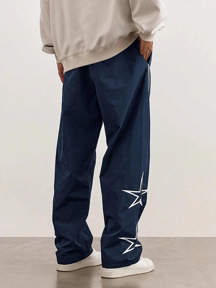 Retro Y2K star embroidered loose pants mens hip-hop brushed straight Trouser Streetwear mens 2025 spring/summer casual pants 241227