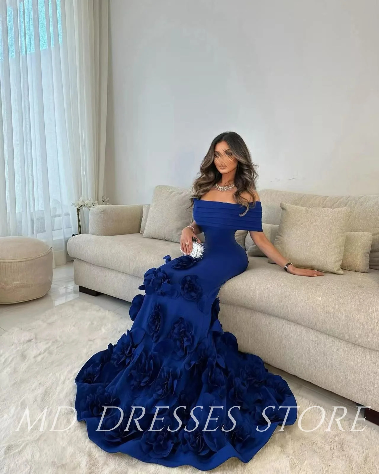 MD 2025 Elegant Sheath Evening Gown Dress Off The Shoulder With 3D Flower Special occasion Dress vestidos de fiesta customised 241220