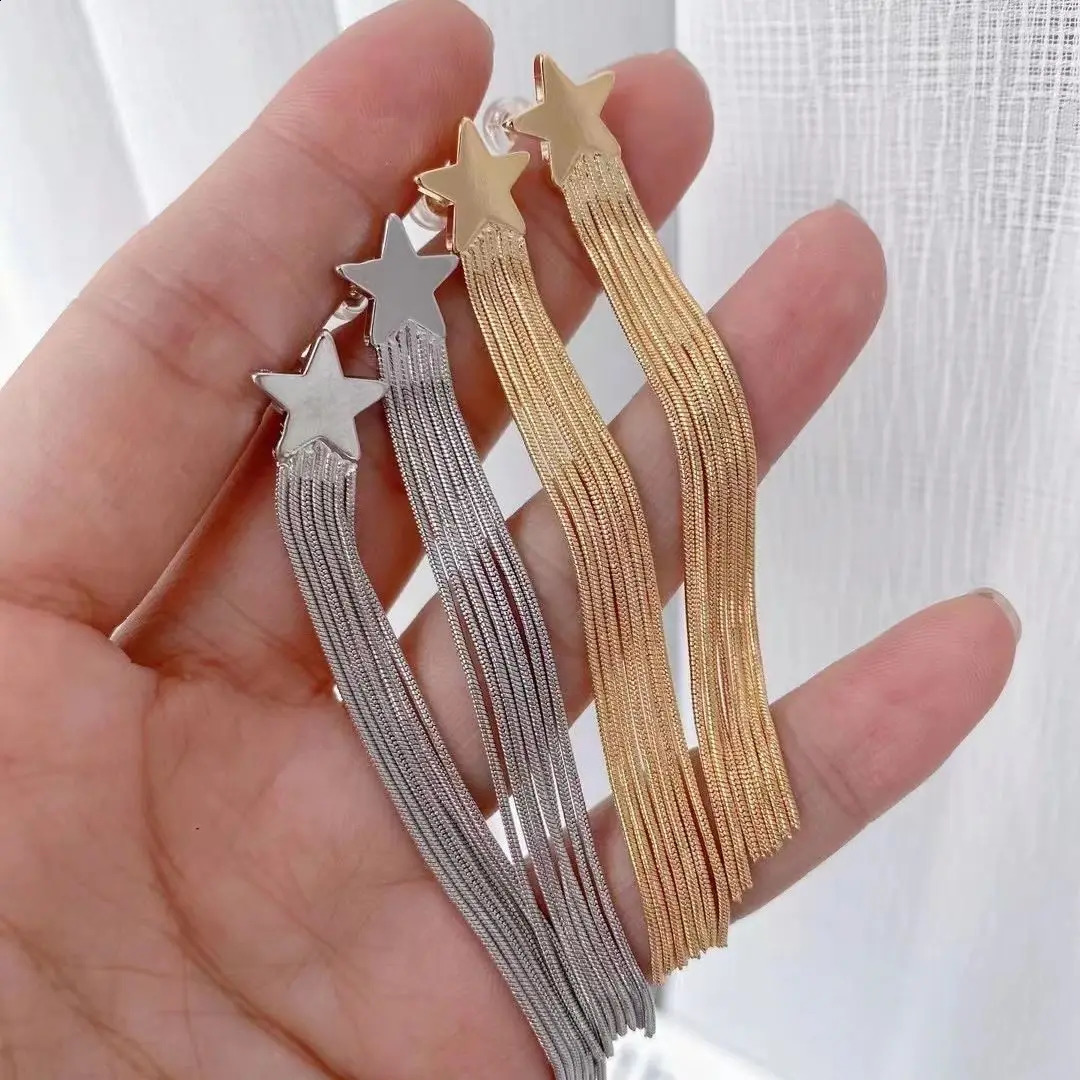 3 Pairs Fashion Star Tassel Dangle Earrings for Women Korean Gold Color Metal Punk Long Chains Stud Earings Femme Jewelry 241226